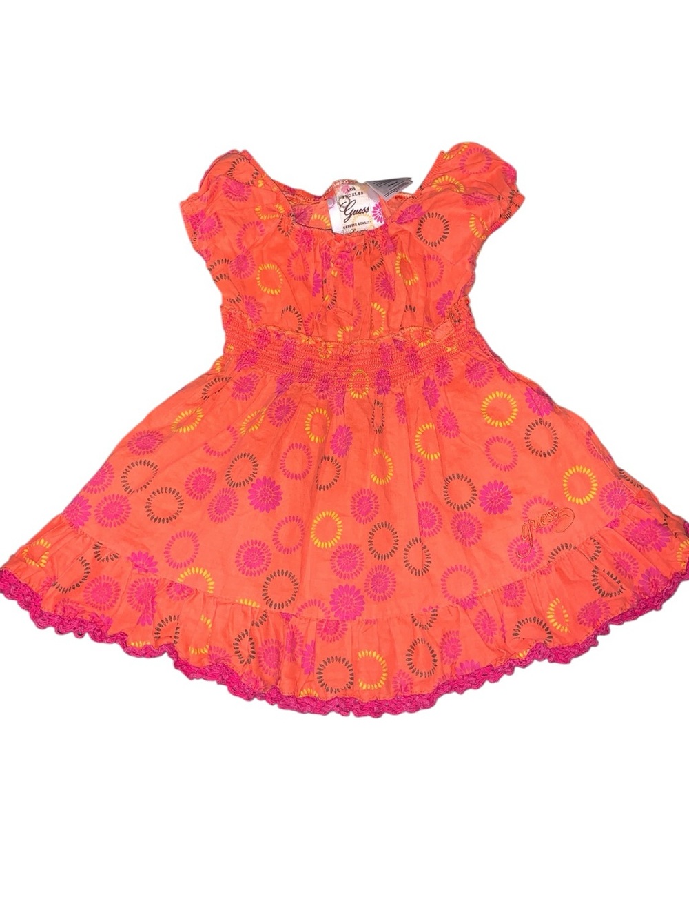 Guess Los Angeles Baby Girls 12 Months Bright Orange & Pink Circle Print Dress